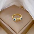 Anello malocchio placcato oro con smalto blu e pietre di zircone scintillanti - Aperto Regolabile / Placcato Oro Vero Oro