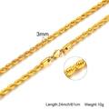 18k gold plated 3mm twist rope chain necklace made of stainless steel, 24 inches long - Rope Chain 3mm*61cm
