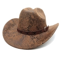 Detail of snake skin texture cowboy hat with brown leather strap and bull head buckle - M(56-58cm) / Snake Khaki