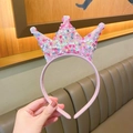 Detailed view of pink crown headband with sparkling sequins for little girls - Pink