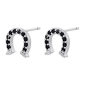 Orecchini a perno a ferro di cavallo con zirconi neri micro-incastonati in argento - Platino Zircone Nero