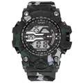 Digital sports watch with dark camouflage strap and large negative display screen - Large Camouflage Black