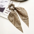Silk scrunchie with golden brown snakeskin pattern featuring long ribbons for women - 3# Golden Snake