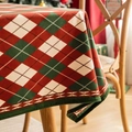 Christmas red and green argyle velvet tablecloth with festive vintage pattern decoration - 60*60cm / Red Green Argyle