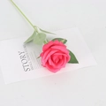 Pink velvet artificial rose with green stem and leaves on a white background - Silk Rose Red (Floyd)