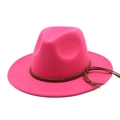 Detail of rose red fedora hat with brown braided band and long decorative tassel - M (56-58cm) / Rose Red