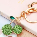 Creative green cherry keychain with gold metal plating and sparkling crystal rhinestones - Single OPP Bag Packaging / New Full Rhinestone Cherry Green