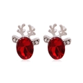 Silver reindeer earrings with red oval rhinestones and micro-crystal antlers - Red Reindeer Head 2