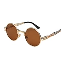 Steampunk round sunglasses with gold metal spiral frames and dark brown lenses - Gold Frame Brown Lens C17
