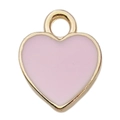 Ciondolo a cuore in smalto rosa con bordo in metallo dorato e passante per catenina - Cuore di Pesca