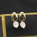Elegant gold earrings with white baroque pearls and a vintage 925 silver needle finish - Oval Stud White Small-12mm