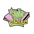 Creative pink book enamel pin with green galaxy nebula and yellow Reader banner - Reader Starry Book (CC2275)