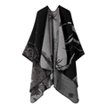 Double-sided black and gray knit shawl with abstract star patterns and stitched edges - One Size / Floral Pattern - Black Grey