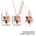 Dimensiones detalladas del conjunto de joyas florales en oro rosa con circonitas de colores - Estilo de Racimo de Flores Multicolor (KSS00012RGCR)