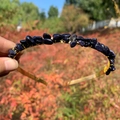 Handcrafted golden crown headband featuring natural dark blue crystal stones in sunlight - Double Row / Blue Sandstone-Double Row