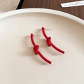 Minimalist Chinese red knot earrings with matte finish and silver needles on ceramic plate - Knotted Twisted Bar Style (45#)