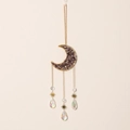 Golden moon dreamcatcher with purple crystal gravel and celestial star pendants - 9529D-Purple Crystal