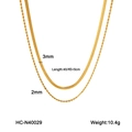 Details zur 3mm Schlangenkette und 2mm Kordelkette in Gold mit Längen- und Gewichtsangaben - Zweilagige Goldene Halskette - Kombination aus Schlangen- und Kordelkette (HC-N40029)