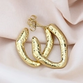 Textured gold-plated U-shaped hoop earrings with a hammered finish on silk fabric - Dot / Gold