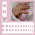 Korte paarse kunstnagels met glitters en glanzende afwerking, complete set stijl W832 - Aurora Taro Paars (Lijm Type)