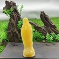 10cm yellow semi-precious stone carving of Saint Mary on a dark wooden base - Yellow Calcite