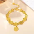 Bohemian gold coin bracelet with Arabic texture charms and heart tail chain - Single Large Pendant Coin Bracelet