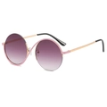 Occhiali tondi semicerchiati alla moda con montatura in metallo rosa e lenti viola sfumate - Montatura Oro Rosa Viola Sfumato