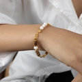 Collana con occhio di tigre e perle d'acqua dolce con catena in acciaio inossidabile - Bracciale Naso di Maiale-17cm