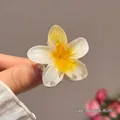 Frangipani flower hair claw clip in gradient white and yellow resin, 4cm size - Small Yellow Plumeria Clip 4cm