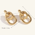 Elegant 18K gold plated stainless steel geometric chain link drop earrings for women - Gold/Double Ring