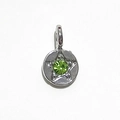 Silver round pendant featuring an engraved star and a vibrant green birthstone gem - Silver - August