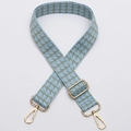 Blue and grey houndstooth patterned wide bag strap with adjustable gold metal hardware - No. 333 Gold Hook