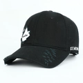 Black distressed cotton baseball cap with Mondlise patch and side star embroidery - Adjustable / Black