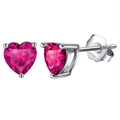 S925 sterling silver heart-cut stud earrings featuring vibrant rose red zircon stones - Rose Red Heart Style (APE32-7M)