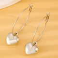 Polished gold metal hoop earrings with elegant 3D heart-shaped pendants for women - Silver Heart Hoop Earrings (1.8cm)