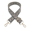 Detail of 3.8cm jacquard crossbody strap with black and white geometric pattern and gold clips - Black/White Khaki Geometric