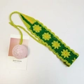 Handmade crochet green sunflower headband with delicate wavy edges and floral pattern - Green Small Flower