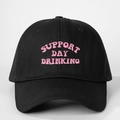 Zwarte katoenen baseballpet met roze Support Day Drinking borduursel op witte basis - Eén maat / Zwart