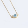 Minimalist gold necklace featuring a detailed blue evil eye pendant on a fine chain - Blue Eye (XL3304-4)