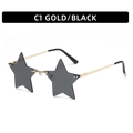 Rahmenlose sternförmige Sonnenbrille in C1 Gold und Schwarz mit dunklen Gläsern - Goldener Rahmen Graue Gläser