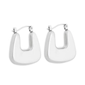Modern silver U-shaped chunky earrings in polished stainless steel with latch back closure - Style C Square Hollow (KE109509) / Steel