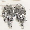 Luxurious silver chain tassel earrings with layered round sequins for elegant women - Silver Tone Sequin Tassel Earrings (ES2361-7)
