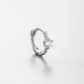 Silver bow-style hoop earring featuring beaded texture and clear zircon stone - Single White Zirconia Style(A170-7#)