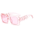 Fashionable square oversized sunglasses in transparent pink with hollow chain temples - Transparent Pink Frame Pink Lens