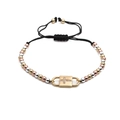 Verstellbares schwarzes Kordelarmband mit dreifarbigen Perlen und Zirkon-Kreuzanhänger - Kreuzschloss