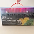 Set of 120 colors dual tip watercolor markers with brush and fineliner in plastic case - Old Style Black 120 Colors Soft Tip