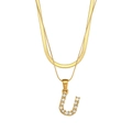 Double-layered 18K gold plated snake chain necklace with zircon initial U pendant - Letter U Style