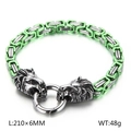 Men's silver and green Byzantine lion head bracelet in stainless steel, 210x6mm - Green (KB150544-Z)