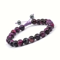 Purple tiger eye stone beaded bracelet with adjustable woven cord and natural cat-eye effect - Purple Tiger Eye Purple