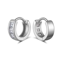 Classic silver S925 huggie hoop earrings with three square transparent zircons - Selling Lze47-p